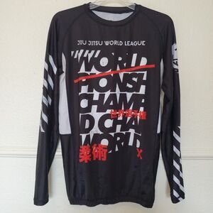 Jiu Jitsu World League Black World Champ Print Long Sleeve Rashguard - Men's L